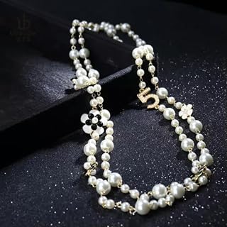 Collares de Doble Capa con galvanoplastia y decoración de Ropa con Perlas simuladas, Color Blanco