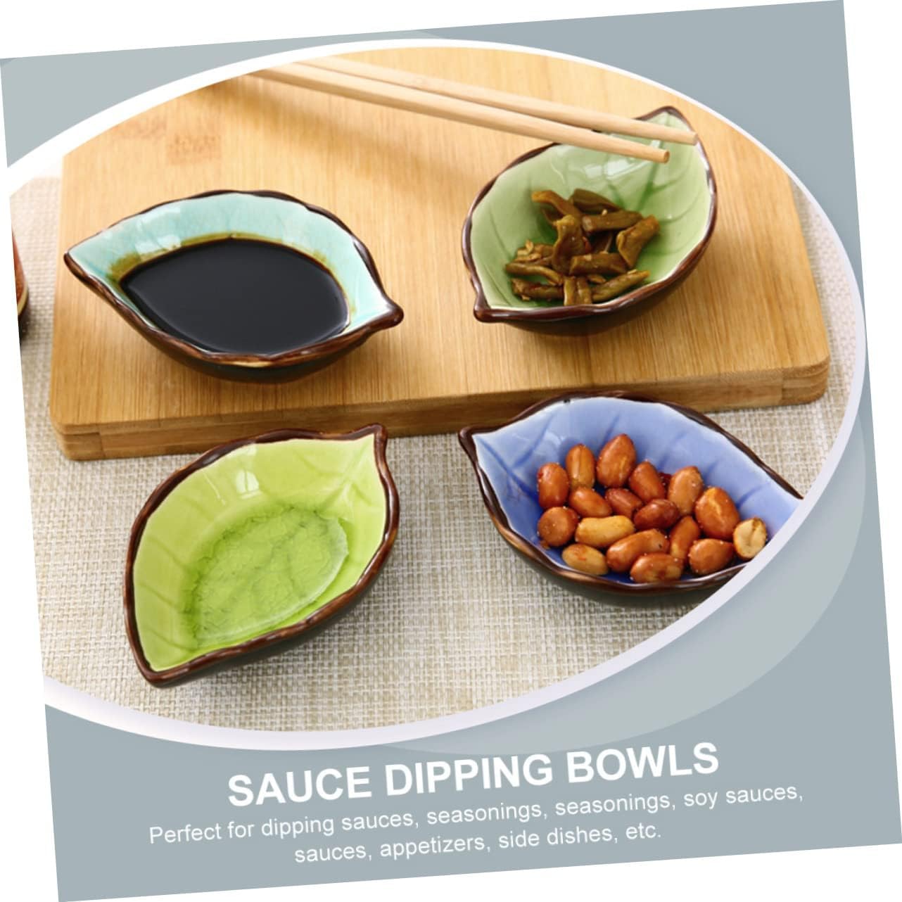 Ciotola per Ketchup, 4 Pezzi, Piatto in Ceramica con Foglie, Salsa di soia Giapponese, Piatti per contorni, condimenti, Contenitore per aceto, Salsa di soia Giapponese
