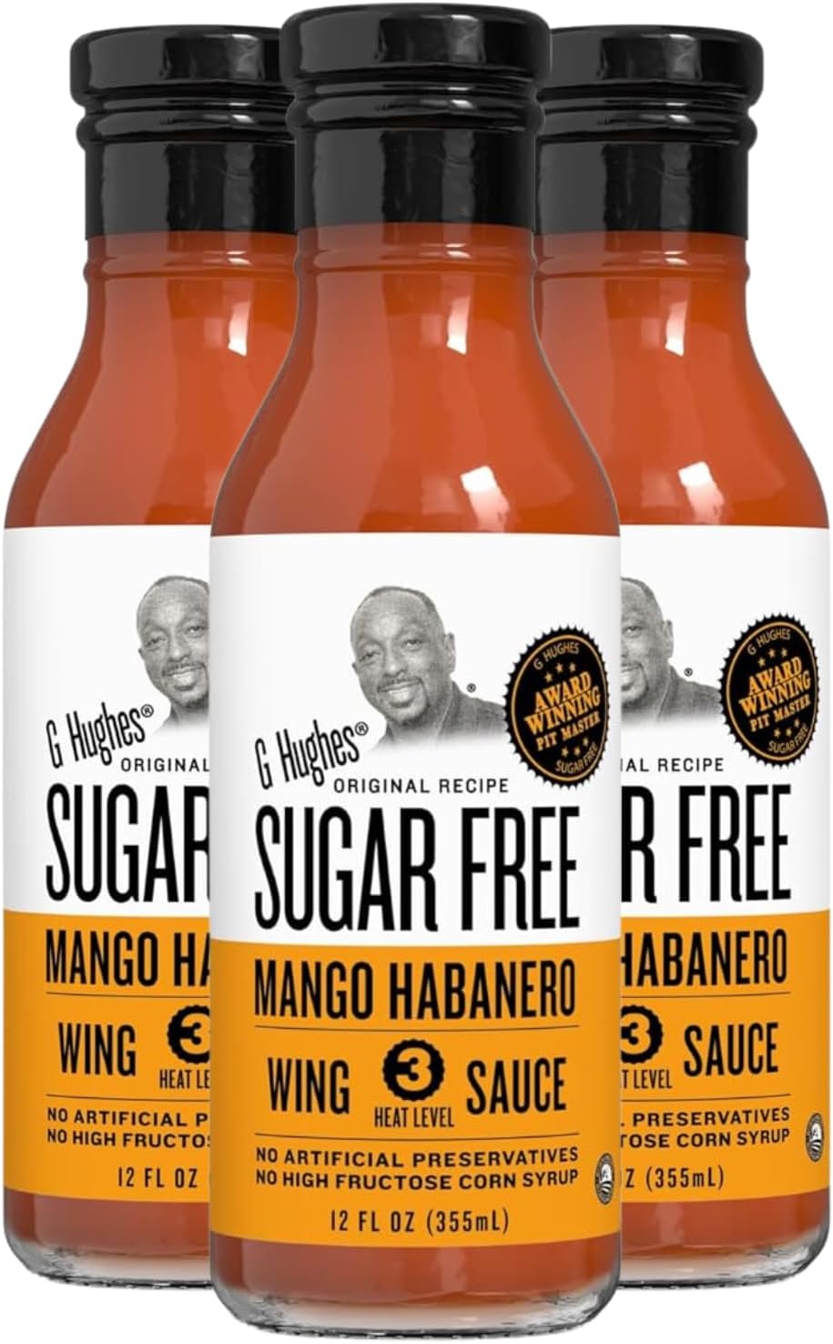 Sugar Free, Mango Habanero Wing Sauce - Gluten Free Hot Sauce, Sugar Free Sauces, Habanero Hot Sauce, BBQ Sauces, No High Fructose, No Sugar - 12 Oz. (3-Pack)