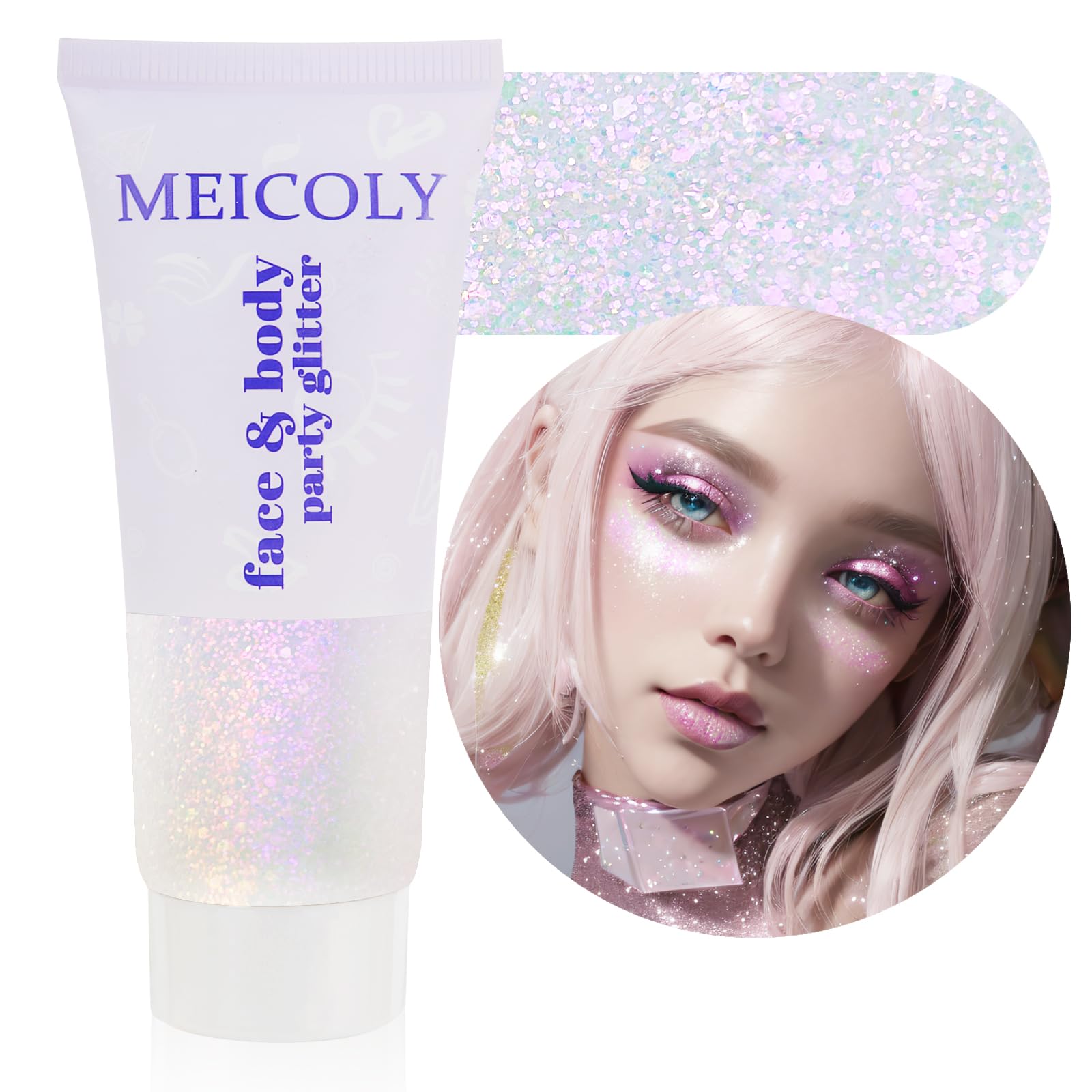 MEICOLY Fine Face Body Glitter,Color Changing Glitter Gel for Body,Face,Hair,Lip,Eye,Long Lasting Holographic Sequins Glitter Face Paint Makeup,Sparkling Pink,50ml