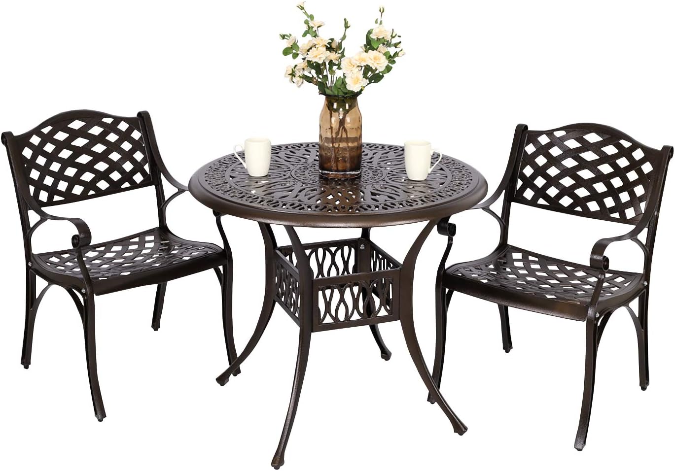 YUSING 3 Piece Outdoor Patio Bistro Set,35" Bistro Dining Table and 2 Backyard Garden Chairs,Furniture Set for Kitchen,Garden,Yard