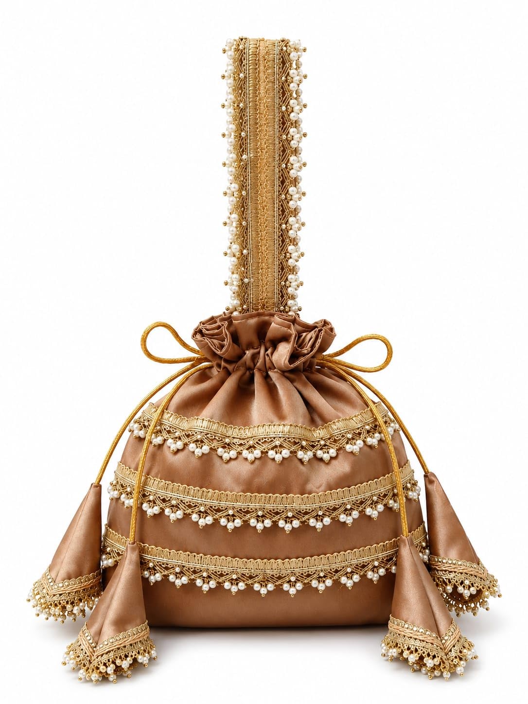 Women's Ethnic Potli Bag for Wedding, Bridal Potli Purse with Drawstring Closure, Embroidered Silk Potli HandbagTraditional Clutch for Party, Festive, Mehendi, Sangeet & Gifting-image-41