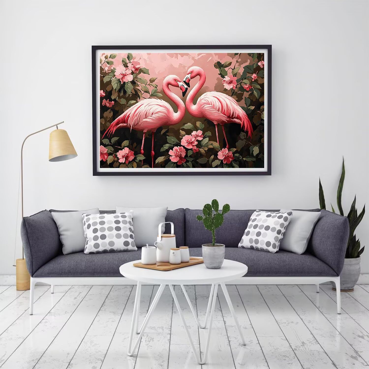 Malowanie po numerach Kwiat Flamingo DIY Dorośli Zestaw do malowania olejnego na płótnie, DIY Malowanie według numerów Dzieci Początkujący zestaw, z pędzlami i farbą akrylową, Dekoracja Prezent