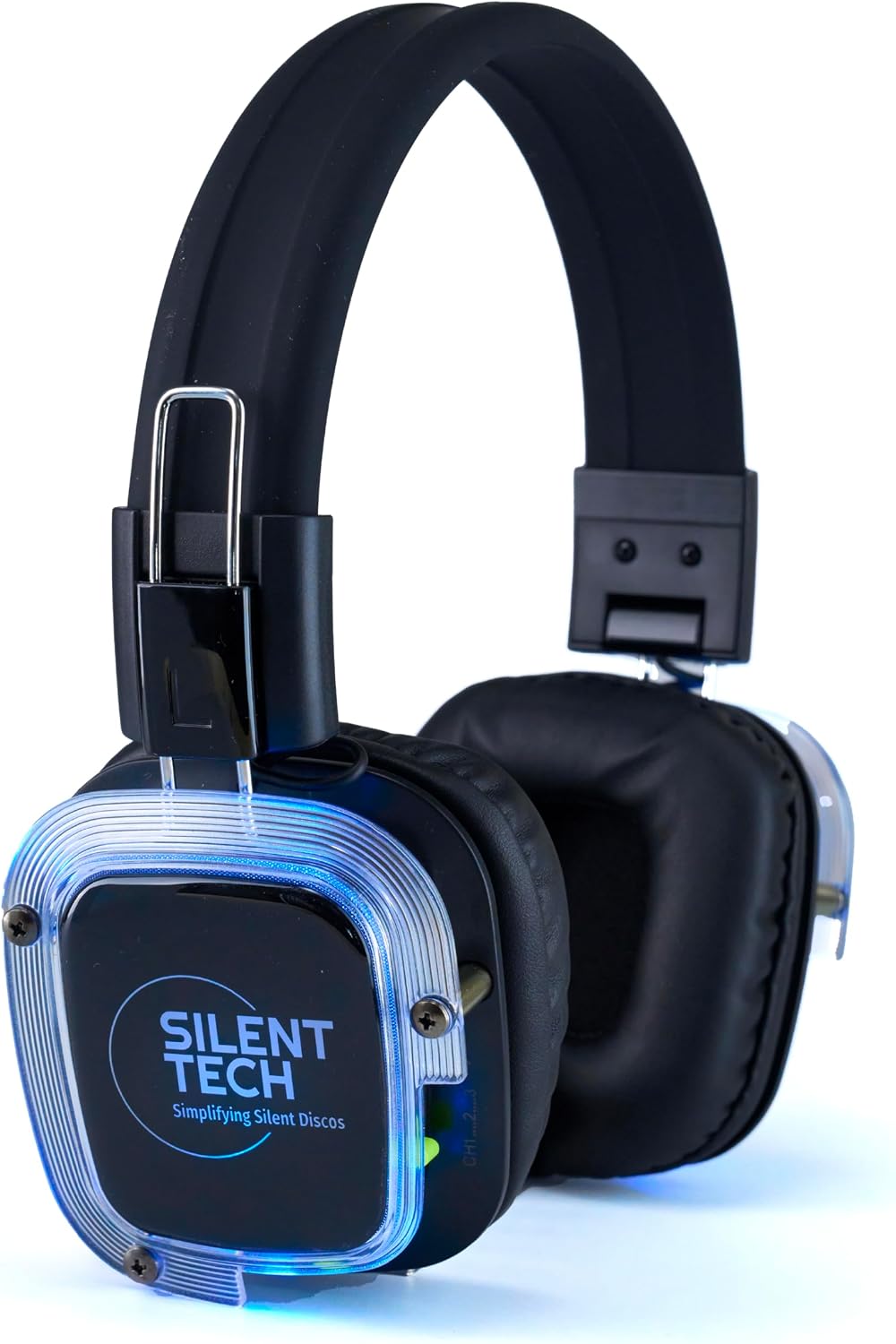 Silent Disco Headphones RF309 – Wireless 3 Channel Silent Disco Headset – Compatible with TX-50-RF & TX-60-RF Transmitters – Foldable Rechargeable RGB LED Party Headphones