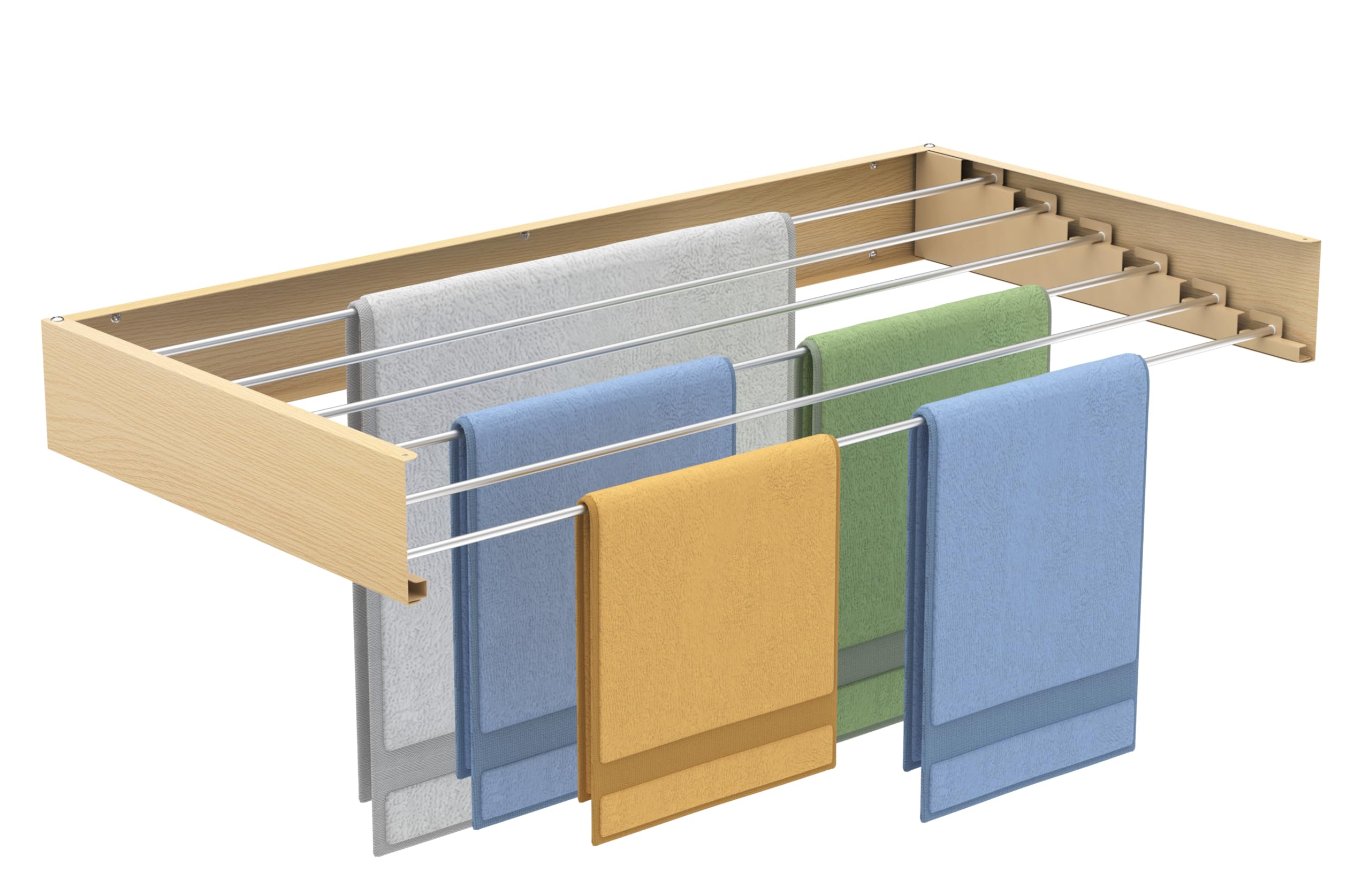 Étendoir à linge mural en aluminium et bois durable avec corde 15kg