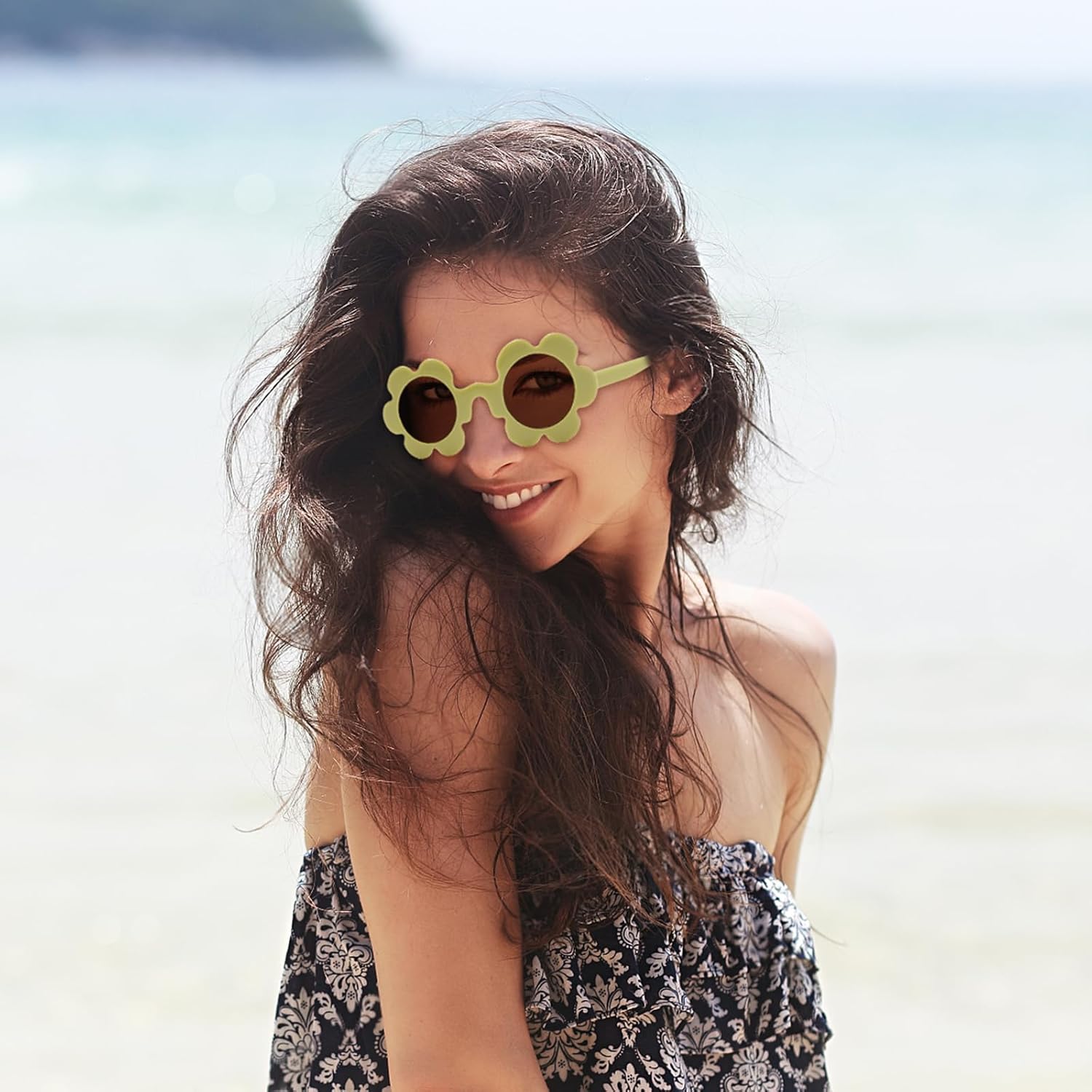Matcheck 12/16 Pack Womens Flower Sunglasses Bulk 5.7" Adults Round Flower Glasses Summer Outdoor Beach Pool Party Eyewear