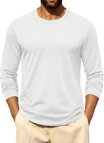 Cotrasen Mens Long Sleeve Tee Shirts Cotton Crew Neck Moisture Wicking Soft Casual Basic T-Shirts
