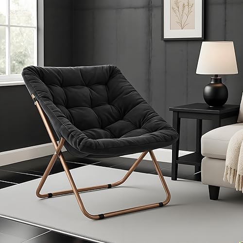 Miniatura 35 de Magshion Silla platillo plegable con otomana para adultos, cómodo asiento de lectura, asiento de piel sintética con marco de metal acolchado grueso