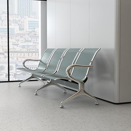 Miniatura 2 de Kinfant Sillas de sala de espera  Sillas de recepción de conexión de 4 asientos, sillas de sala de espera con brazos y marco de acero inoxidable,