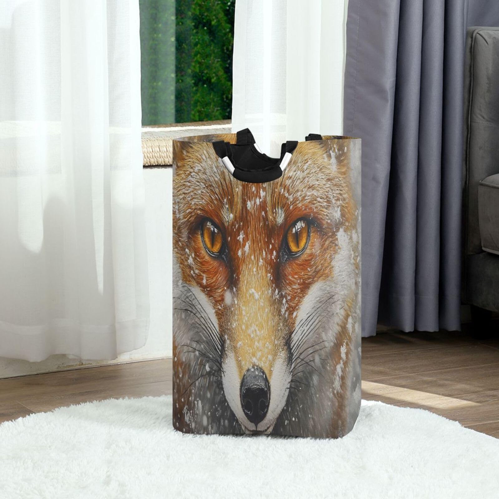 Jihqo Laundry Hamper Basket Forest Fox Portrait Collapsible Nursery Storage Bin Waterproof Clothing Baskets for Home Bedroom Bathroom Washing Room