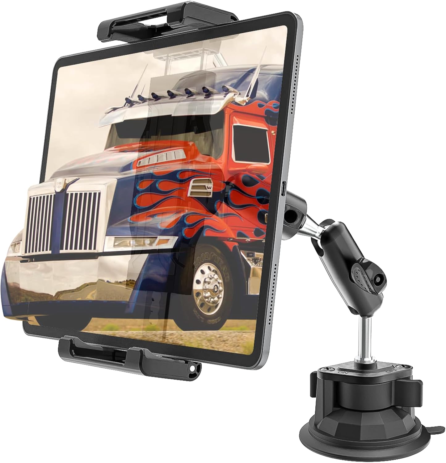 Dashboard & Windshield Car Tablet Mount Holder, [360° Flexible Metal Arm] Ultra-Stable Suction Cup Tablet Holder for Truck, Fit 6-15.6'' Tablets & Phone, for iPad Pro Air Mini, Galaxy Tab, iPhone