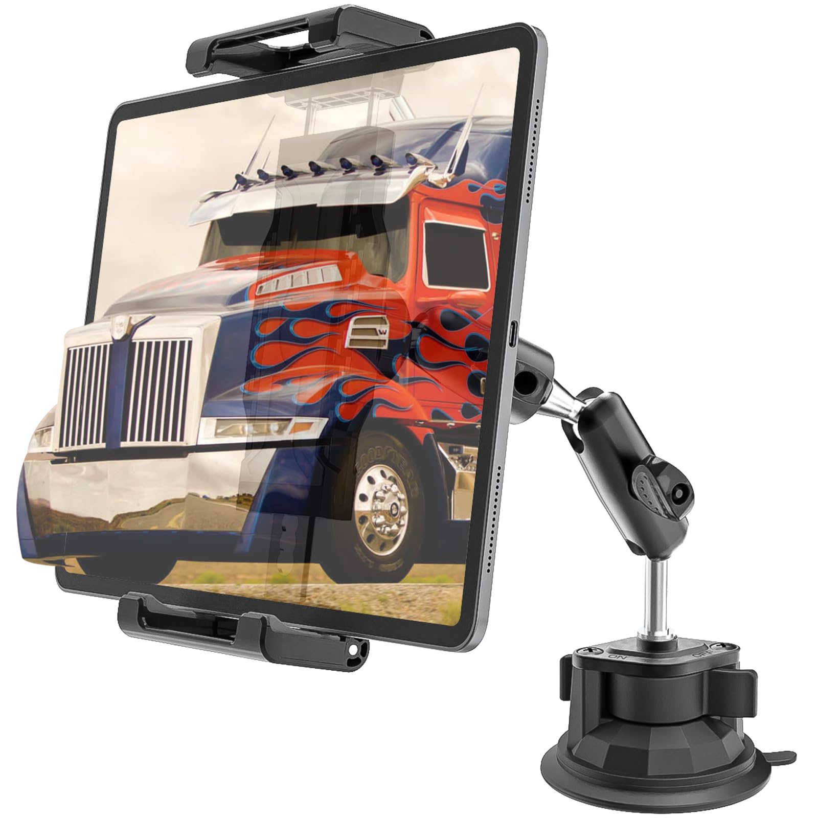 Dashboard & Windshield Car Tablet Mount Holder, [360° Flexible Metal Arm] Ultra-Stable Suction Cup Tablet Holder for Truck, Fit 6-15.6'' Tablets & Phone, for iPad Pro Air Mini, Galaxy Tab, iPhone