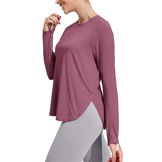 PINSPARK Long Sleeve Workout Tops for Women UPF 50+ Sun Shirts UV Protection Hiking Athletic Tops Quick Dry Yoga Shirts