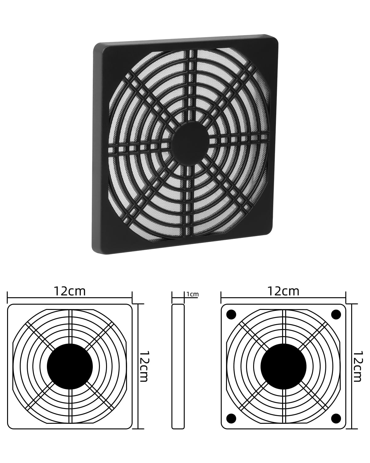 GELRHONR 120mm PC Telaio Ventola Filtro Polvere, 12x12cm Computer caso Ventola di Raffreddamento Filtro Polvere Maglia Rete Copertura Metallo Nero Computer Antipolvere con Viti-Nero