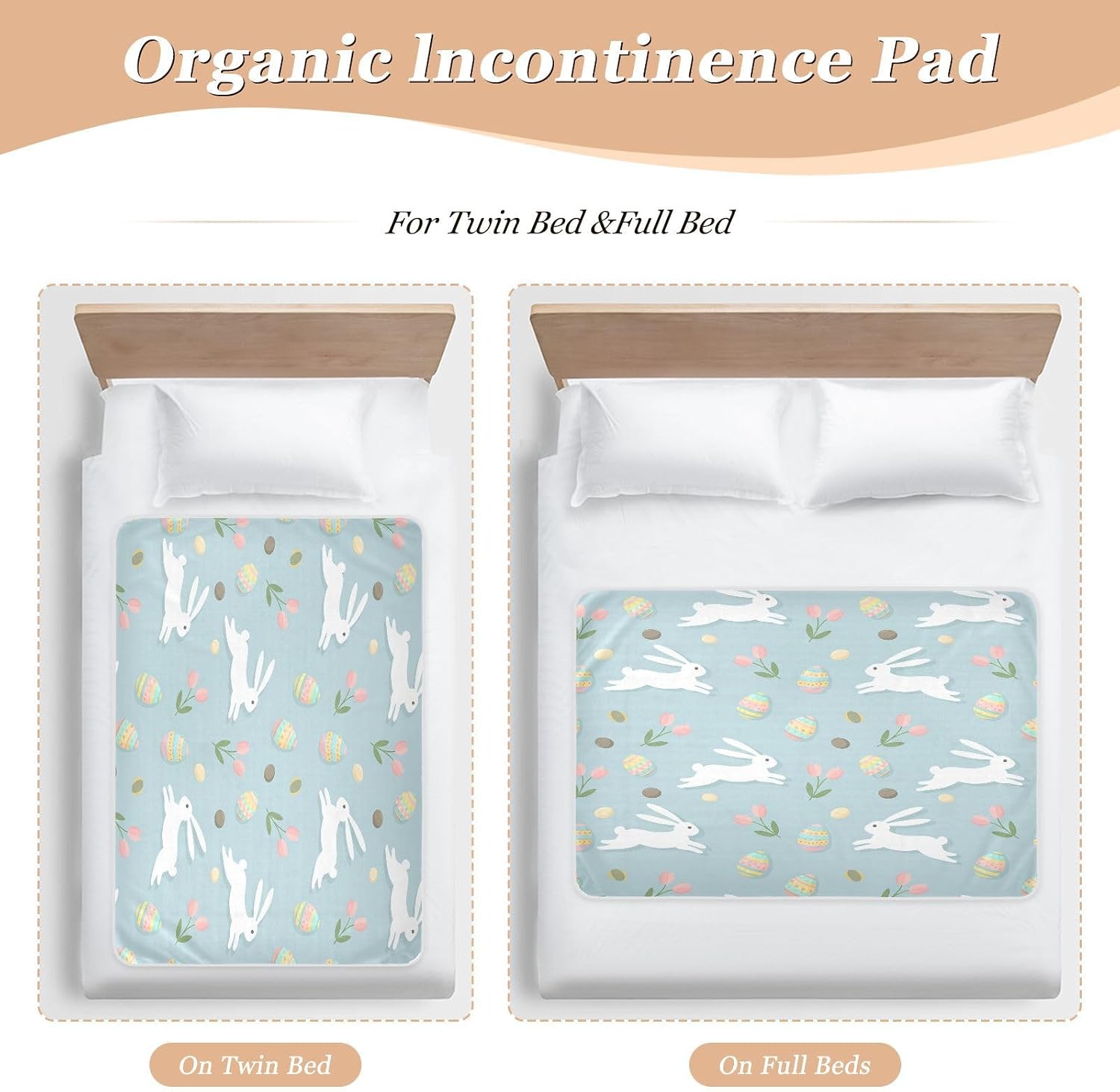CEBUGI 34” x 52”Washable Underpads Heavy Absorbency Waterproof Incontinence Bed Pads Easter Bunny Pee Pads for Adults Kids and Baby