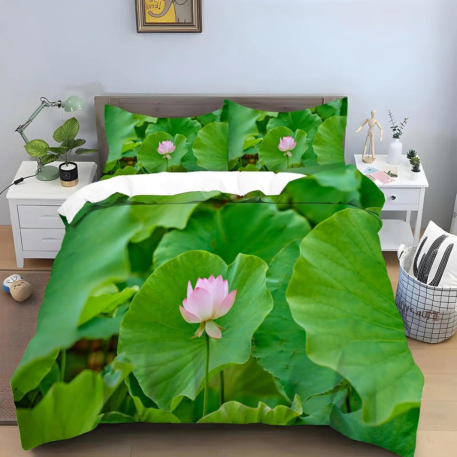Parure de lit respirante lotus contre la chaleur nocturne avec 2 taies d'oreiller