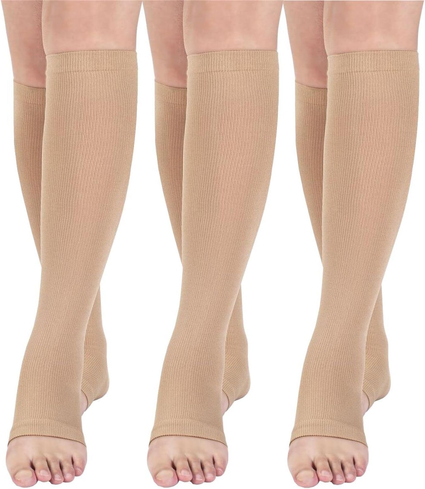 Open toe toeless Compression Socks 3 Pairs 15-20 mmHg Support Pregnancy，Running，Sports,Flight Travel