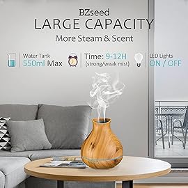 BZseed Aromatherapy Essential Oil Diffuser 550ml 12 Hours Wood Grain Aroma Diffuser with Timer Cool Mist Humidifier for Large Room, Home, Baby Bedroom, Waterless Auto Shut-off,7 Colors Lights Changing