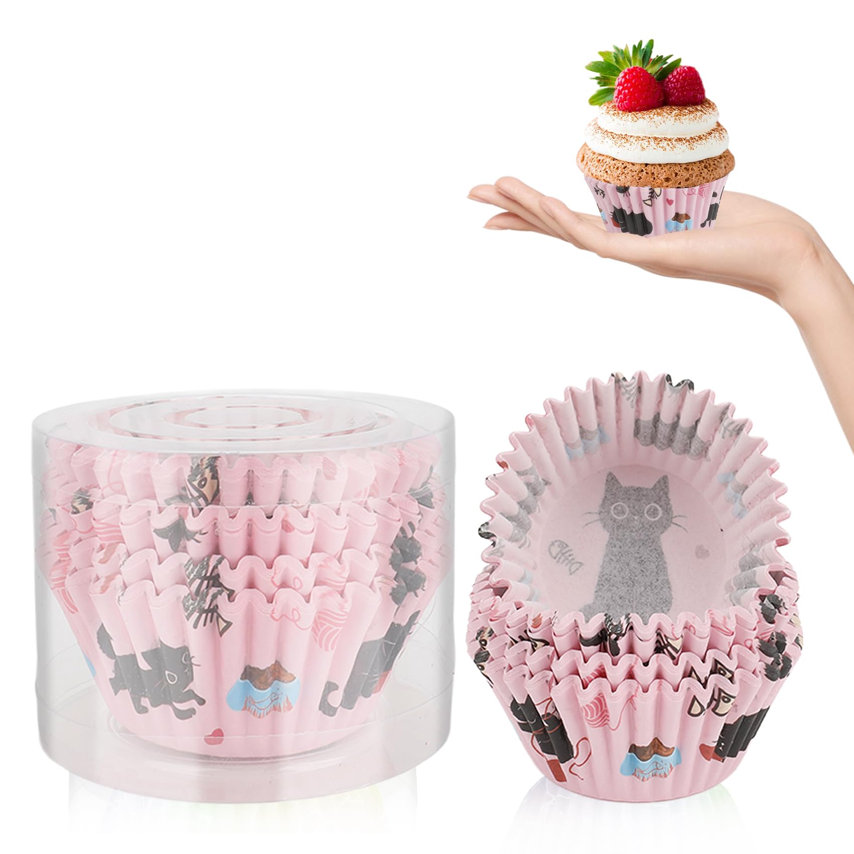 Kiopdse Cat Themed Cupcake Cases,100 pcs Muffin Cases,Cupcake Wrappers,Paper Cupcake Liners,Paper Muffin Cupcake Liners,Muffin Baking Cups,Paper Baking Cups,Cupcake Papers,Standard Size 2x1.25inch