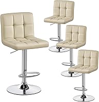 Vista 21 de Yaheetech Taburetes de bar de terciopelo rosa, juego de 4 taburetes de bar ajustables, taburetes giratorios sin brazos con cojín de asiento grueso