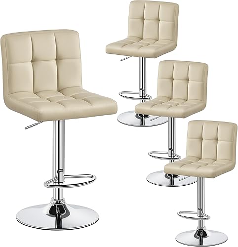 Miniatura 22 de Yaheetech Juego de 4 taburetes de bar giratorios de piel sintética, sillas de mostrador ajustables en altura, taburetes modernos con respaldo para