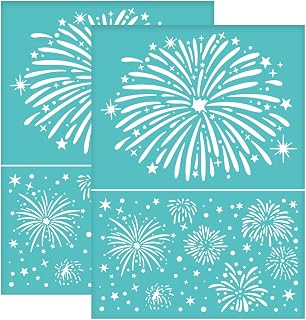 OLYCRAFT 2Pcs Fireworks Self-Adhesive Silk Screen Printing Stencil Independence Day Fireworks Silk Screen Stencil Reusable Mesh Stencils Transfer for DIY T-Shirt Fabric Painting 5.5x7.7 Inch