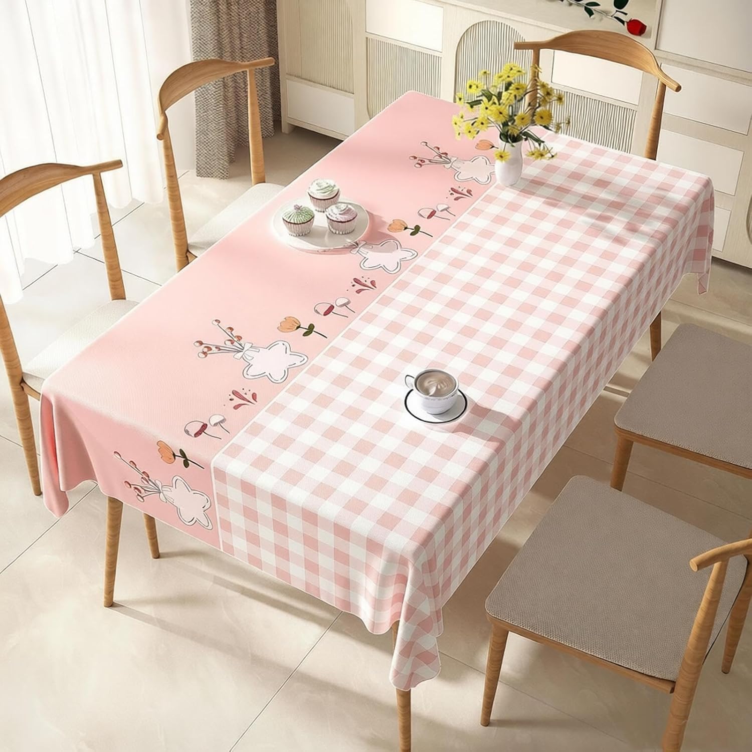 KIJyfgTR Rectangular Plastic Table Cover Country-style Print(Pink,90x140cm)