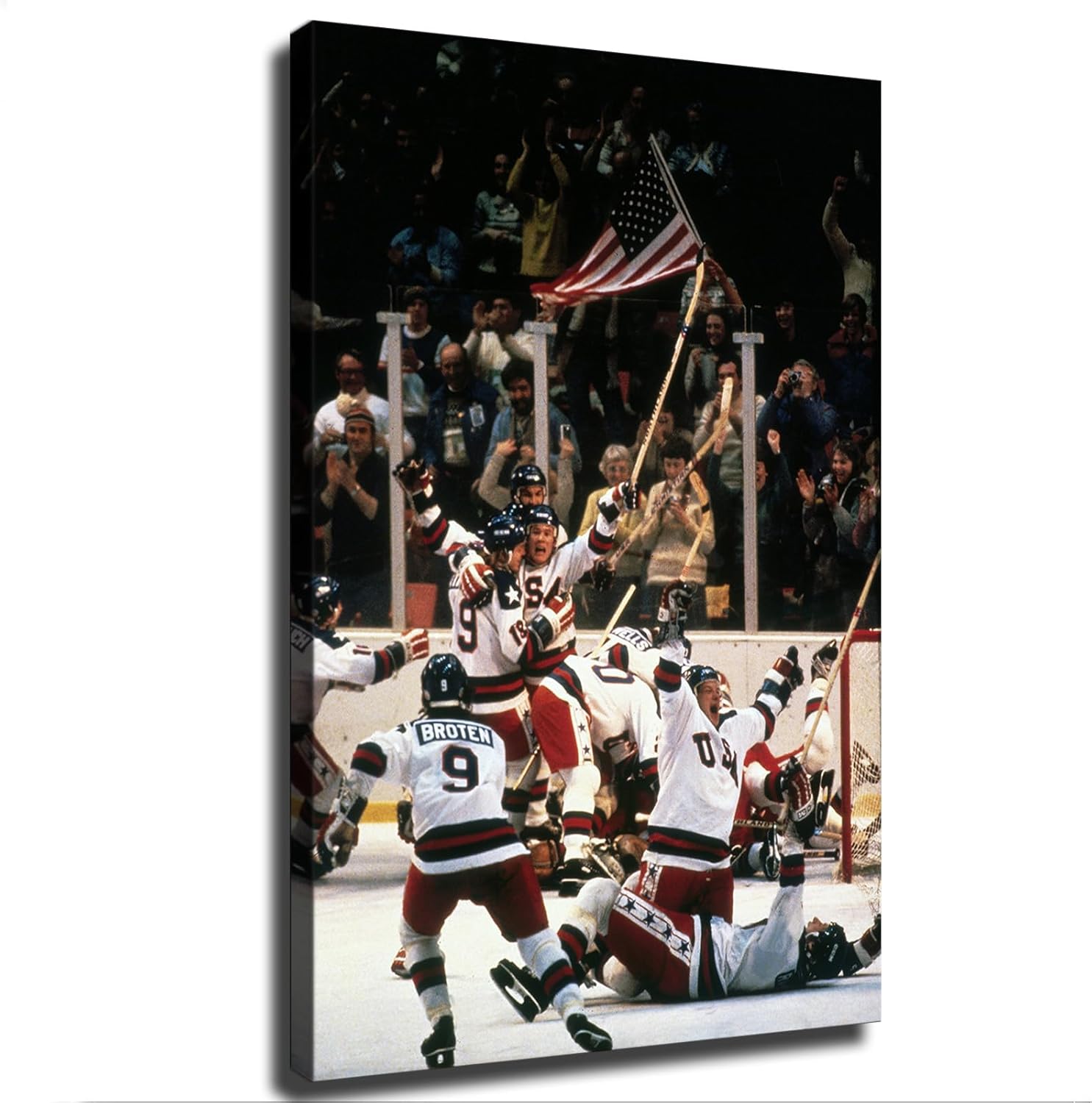 1980 USA Gold Medal Hockey Team Miracle on Ice Canvas Poster Modern Aesthetic Picture Wall Art Home Office Decoration Painting Holiday Gift (Framed,16×24inch)