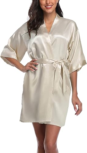 Miniatura 3 de Batas cortas de satén para mujer, para dama de honor, ropa de dormir, kimono, bata de baño para novia, boda, fiesta