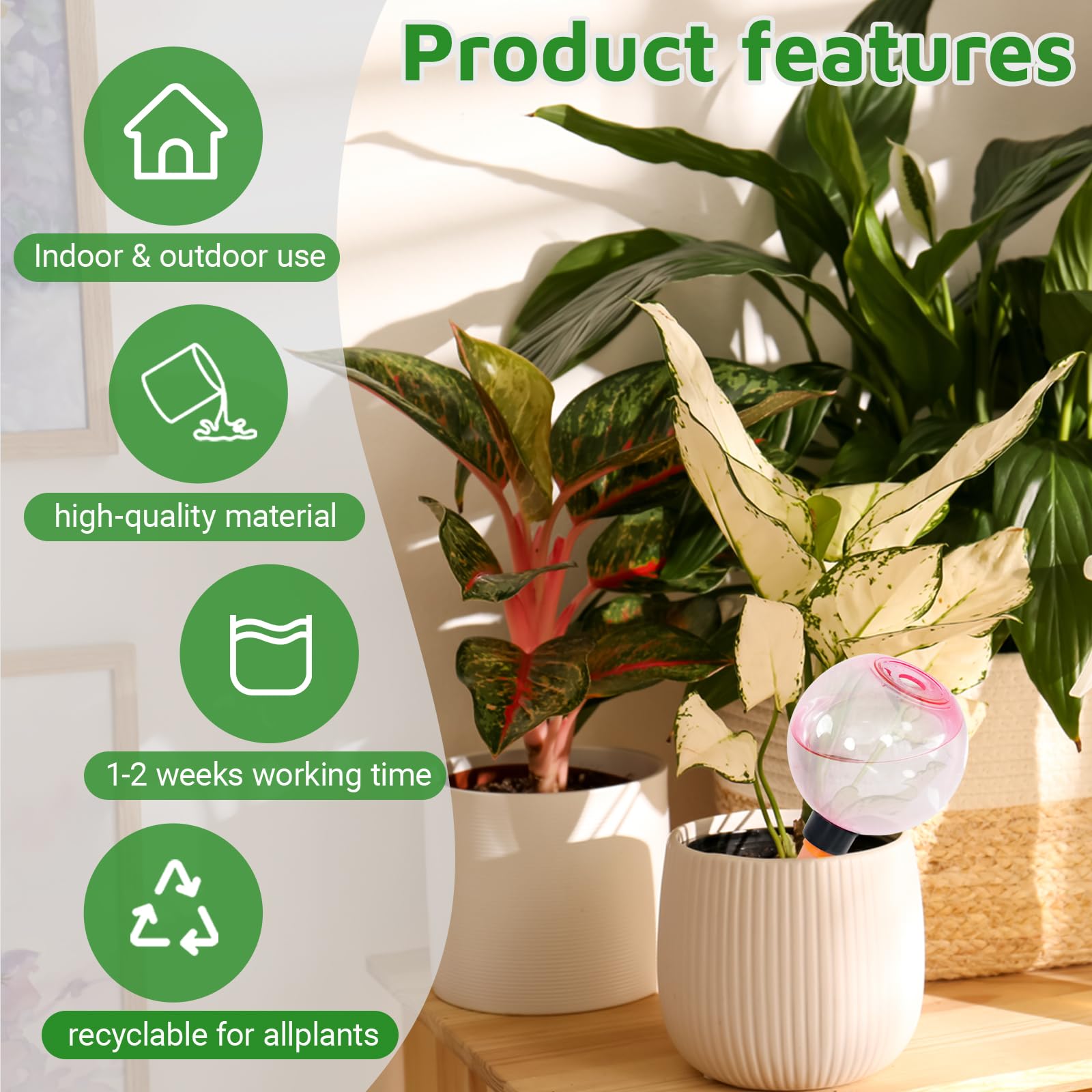 Lot de 4 globes d'arrosage automatique en plastique pour plantes d'intérieur et d'extérieur (rose)