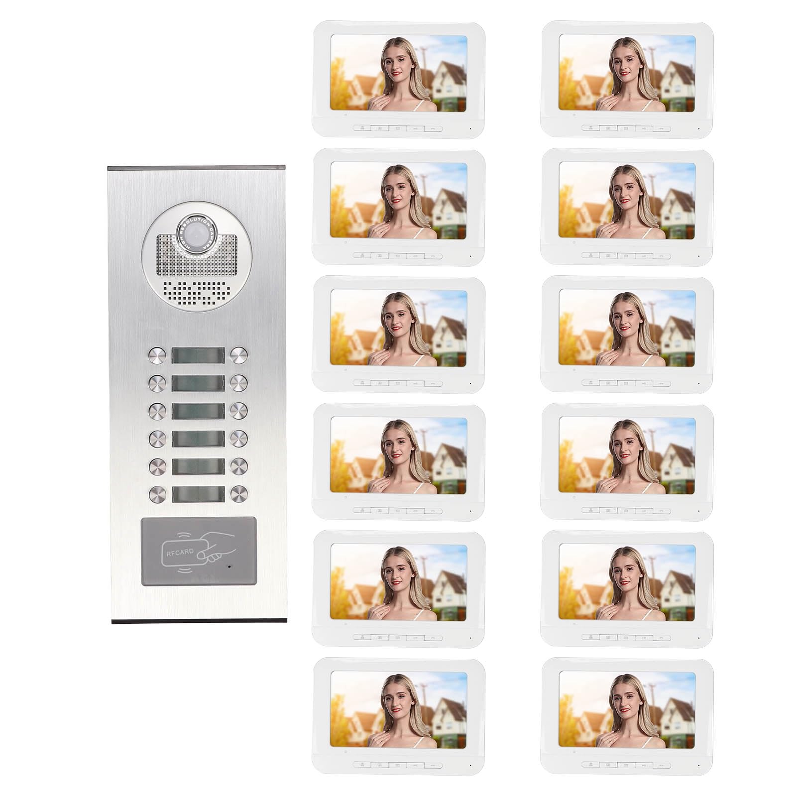 Sistema de Intercomunicación con Timbre de Videoportero Inalámbrico WiFi con Cámara y Monitor Entrada de 7 Pulgadas 1080P Cámara con Cable Visión Nocturna, Soporte de Desbloqueo Remoto Liberación de