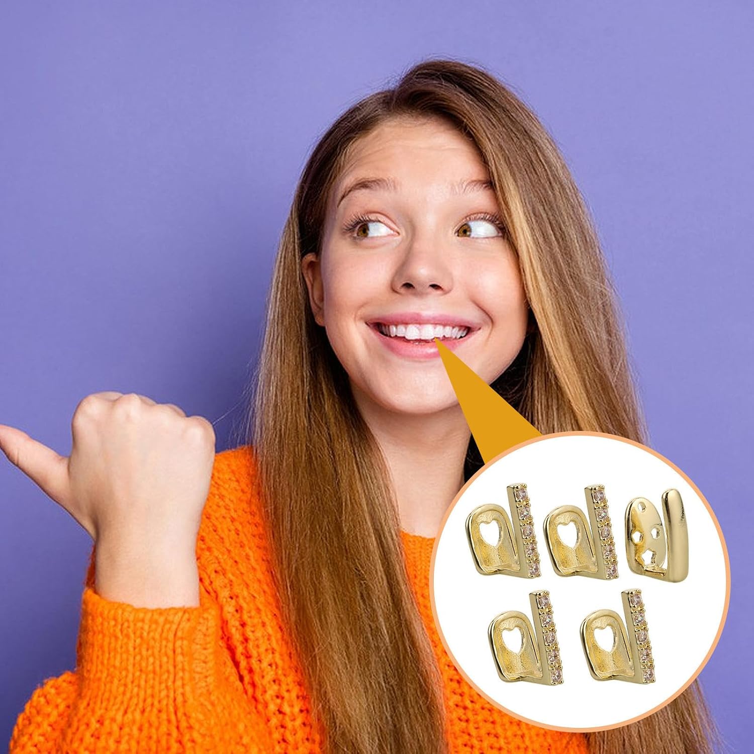 5pcs Gold Plated Hip Hop Front Teeth Grills for Costume Parties