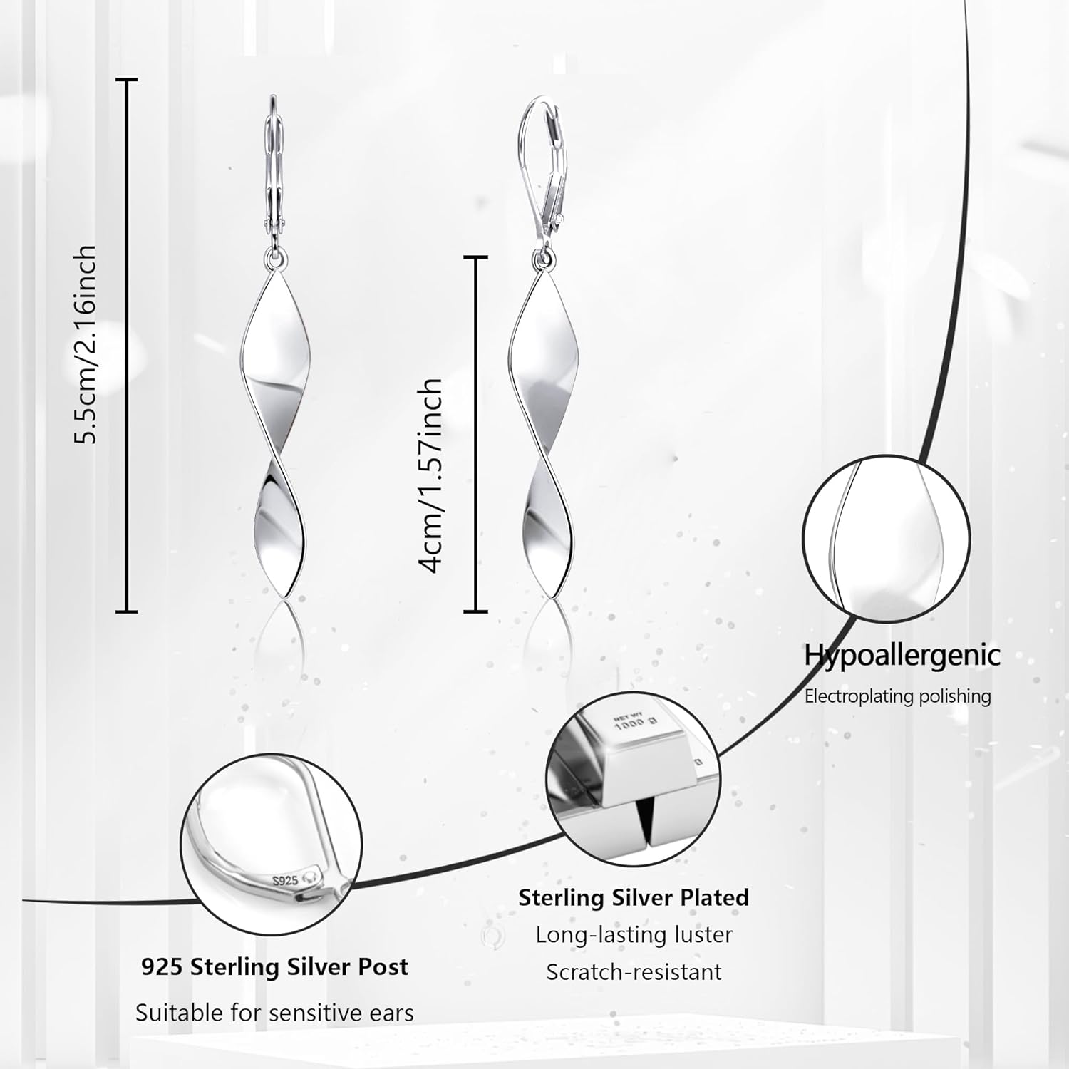 925 Sterling Silver Twisted Dangle Earrings for Women Hypoallergenic Handmade Earrings 14k Gold Plated Leverback Drop Dangle Earrings Trendy for Women Jewelry Gifts - Image 7