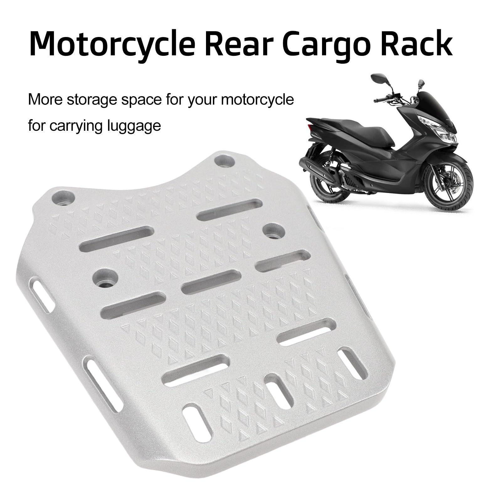 Motorrad-Gepäckträger für PCX 125 150 160 2014–2024, CNC-Aluminiumlegierung für PCX 125 150 160 2014–2024, Hintere Gepäckträger-Halterung, Zusätzlicher Stauraum (Silver)