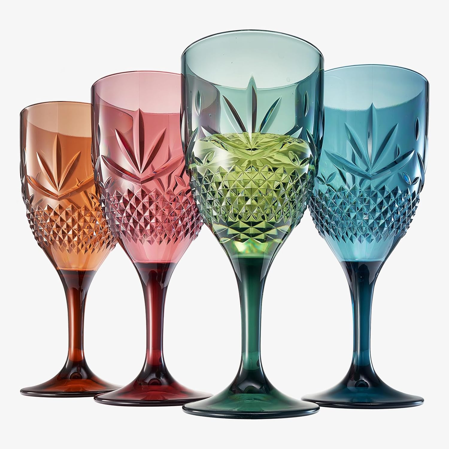 Shatterproof Tritan Stemmed Fancy Wine Glasses Goblets, Resalable | 4 Set | Muted Colors Crystal Glass Lookalike Crystal Acrylic Drinkware, Reusable Unbreakable BPA-free plastic, Outdoor & Indoor 11OZ