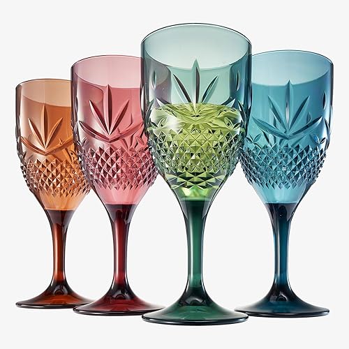 Miniatura 10 de Khen Juego de 4 copas de vino de cristal de estilo europeo, vaso Tritan de vidrio acrílico, color brillante irrompible, plástico reutilizable, sin