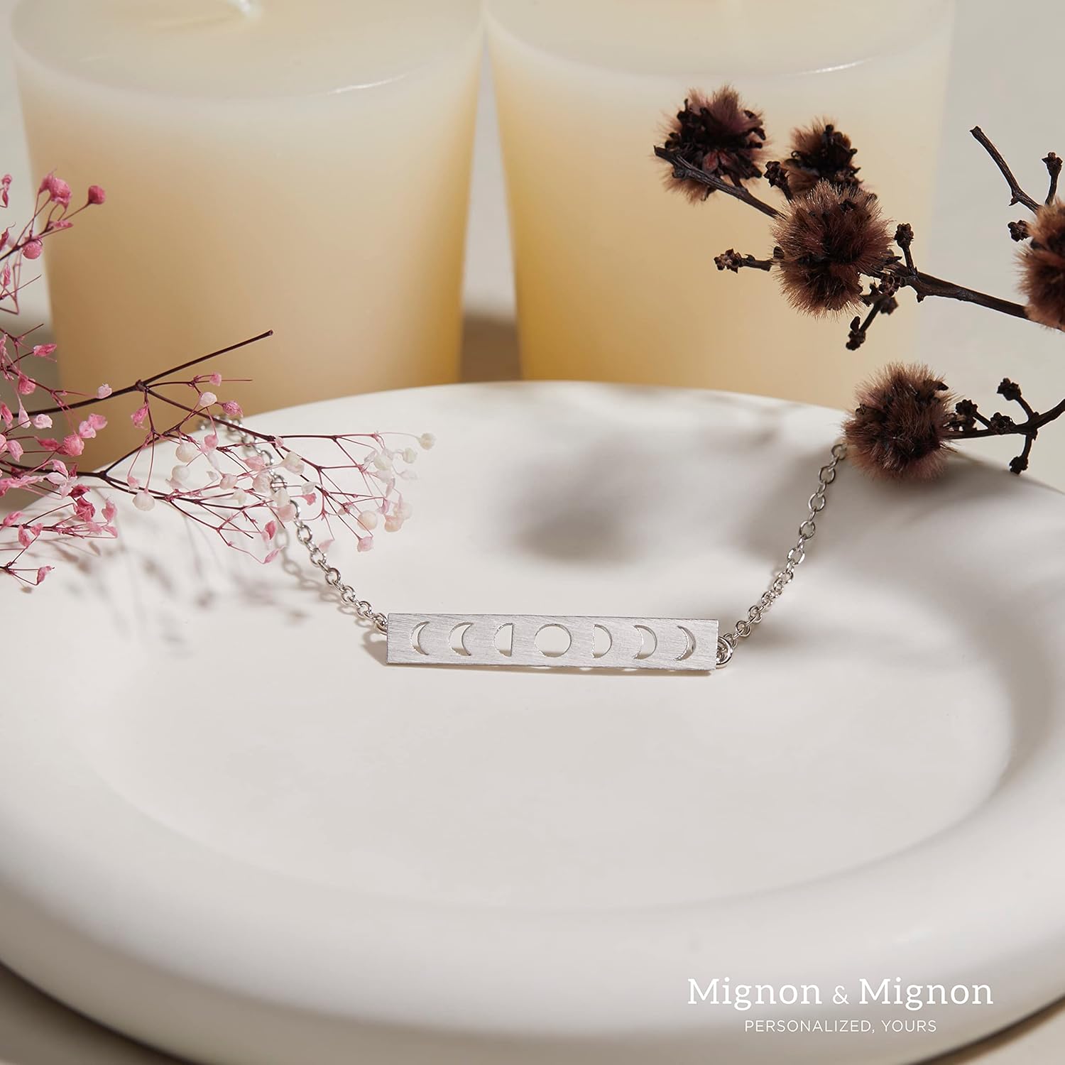 MignonandMignon Moon Phases Necklace Crescent Moon Bar Necklace Celestial Jewelry Moon of My Life Gift for Her Mother's Day Gift- CMPN