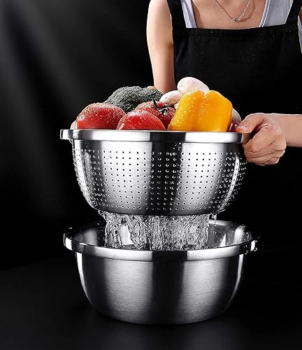 Miniatura 6 de meleg otthon Cuencos para mezclar de acero inoxidable, ensaladera de 8.5 cuartos de galón, cuencos de metal con lavabo de filtro de agua, lavabo de