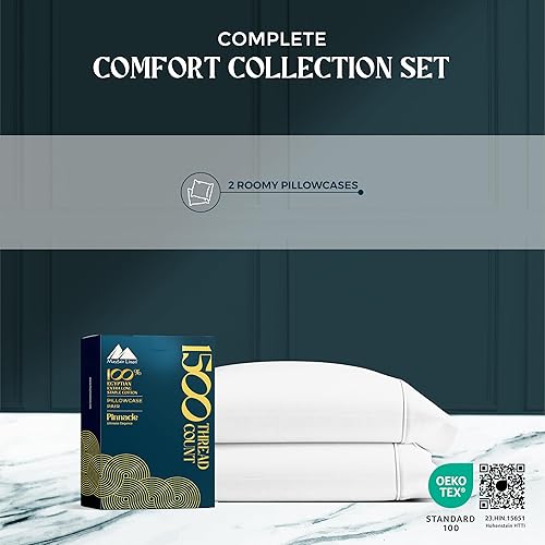 Miniatura 4 de Mayfair Linen Juego de 2 fundas de almohada 100% de algodón egipcio, tamaño estándarQueen, lujosas fundas de almohada de 1500 hilos color blanco