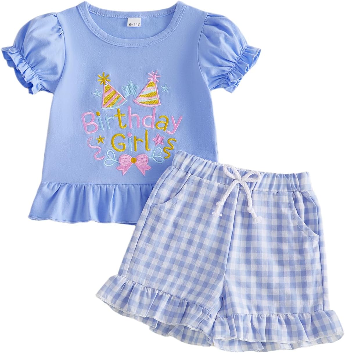 FYBITBO Toddler Baby Girl Summer Clothes 1st 2nd 3rd 4th Birthday Outfit Ruffle Short Sleeve Shirt Gingham Shorts Set
