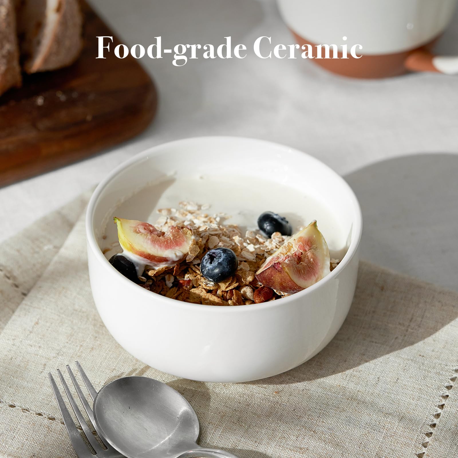 DOWAN Set de 6 Cuencos de Cereales, 650ml Tazones Desayuno, Boles para Aperitivos, Sopa, Paella, Arrozos, Postre, Helados, Picoteo, Vajilla de Porcelana, Apto para Microondas & Lavavajillas, Ø 13.3cm