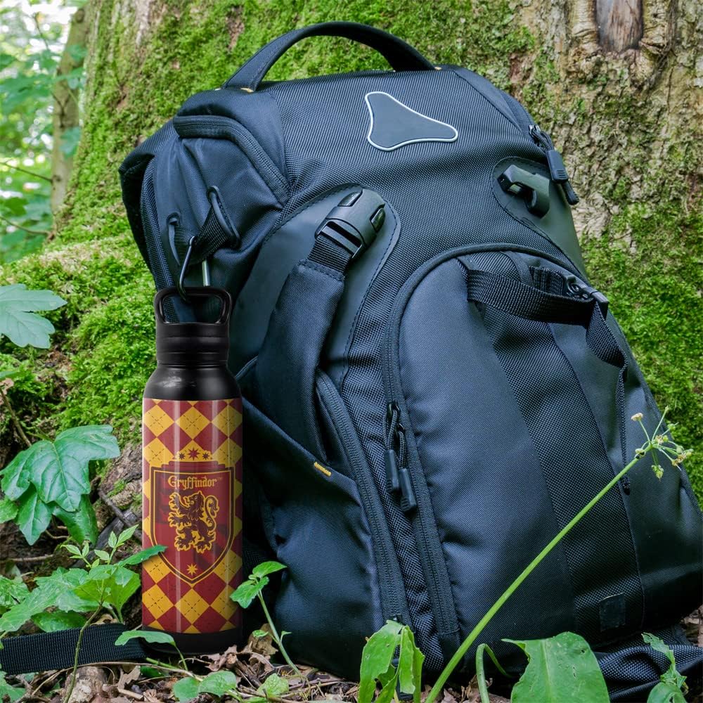 Harry Potter OFFICIAL Griffindor Plaid Sigil 24 oz Insulated Canteen Water Bottle, Leak Resistant, Vacuum Insulated Stainless Steel with Loop Cap, Black