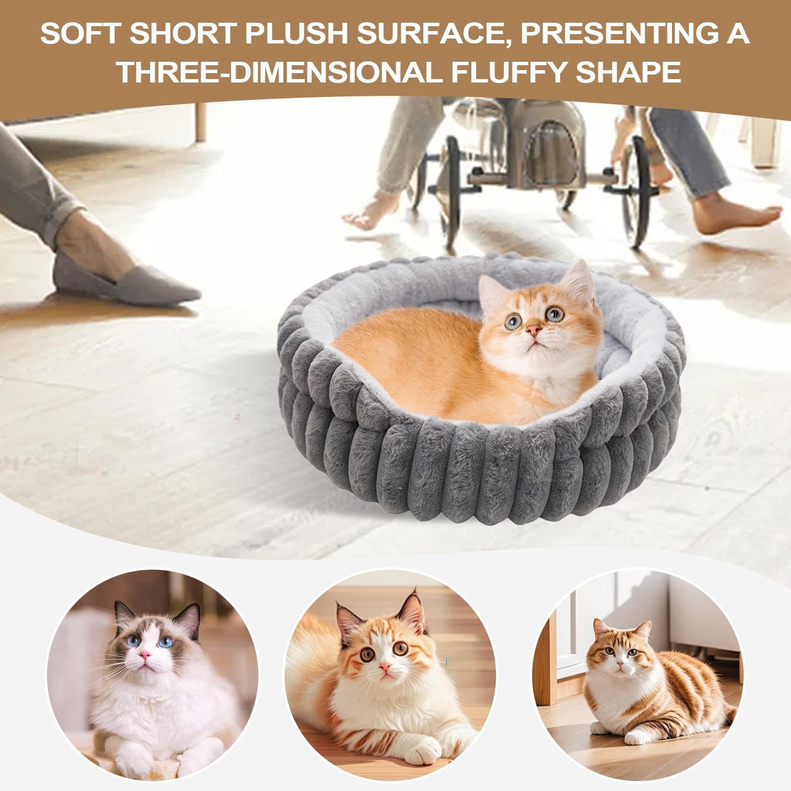 Katzenbett | Katzenstreu für Katzen im Innenbereich – Daunenjacke, rund, warm, maschinenwaschbar, für Katzen, Welpen, Schlaf, Reisen, Winter