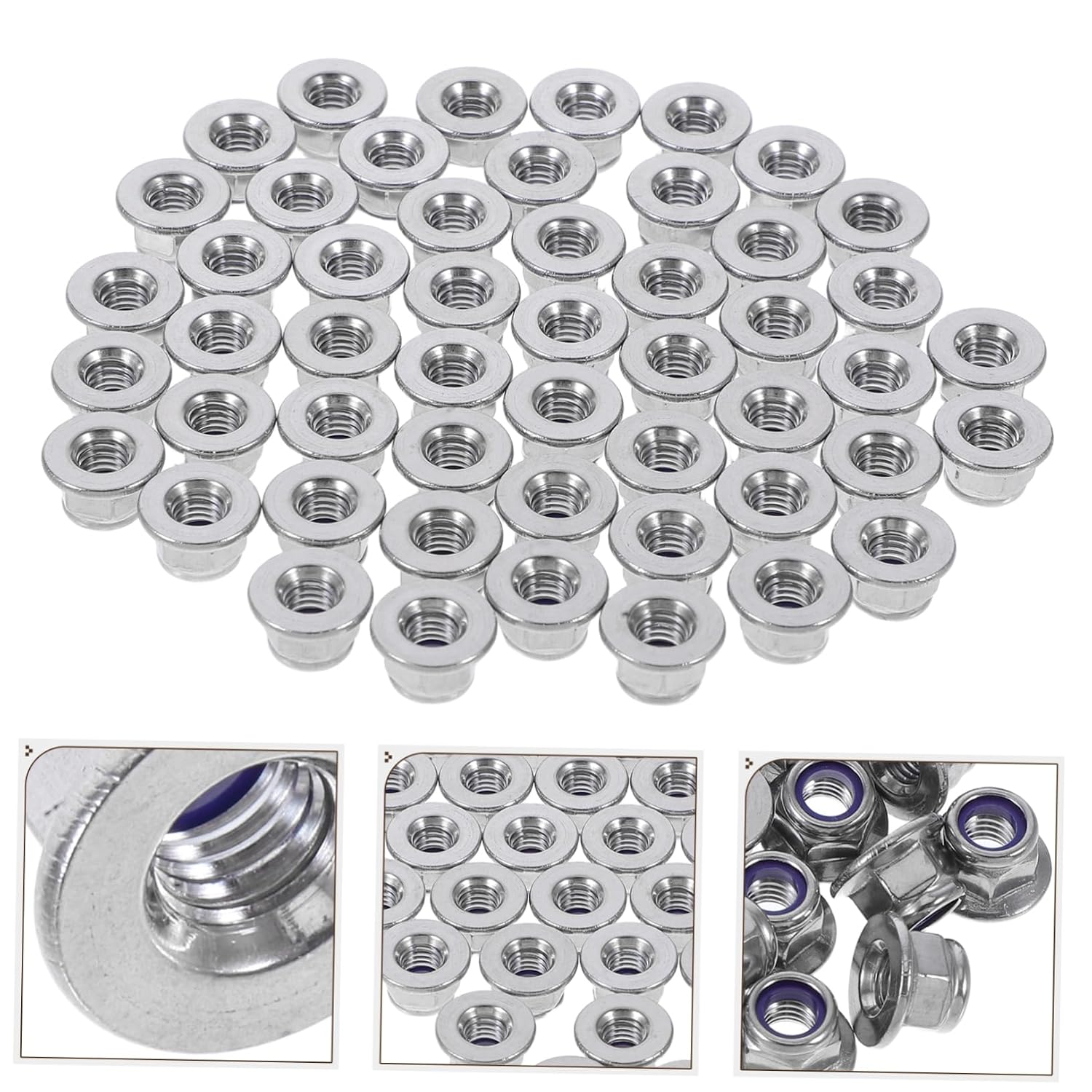 50pcs Self-Locking Nylon Inserted Lock Nuts Stainless Steel Fasteners for Hardware