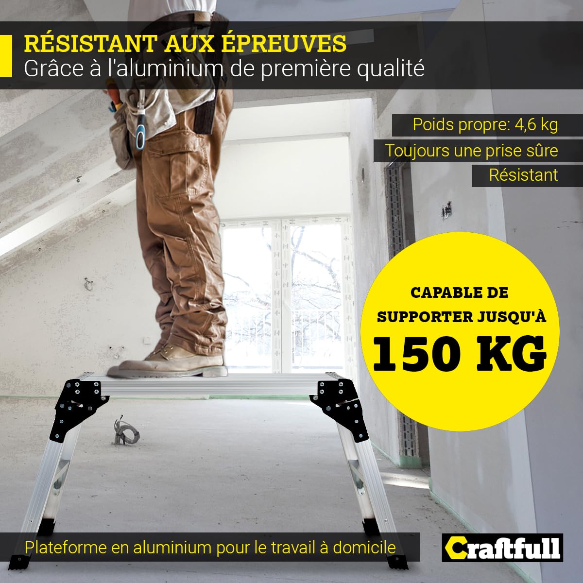 Craftfull Plateforme de Travail CF-107A | Échafaudage de 3 étapes - Échelle en Aluminium - Pliable - Jusqu'à 150 kg - Plateforme de Travail avec échafaudage - Escabeau - Établi