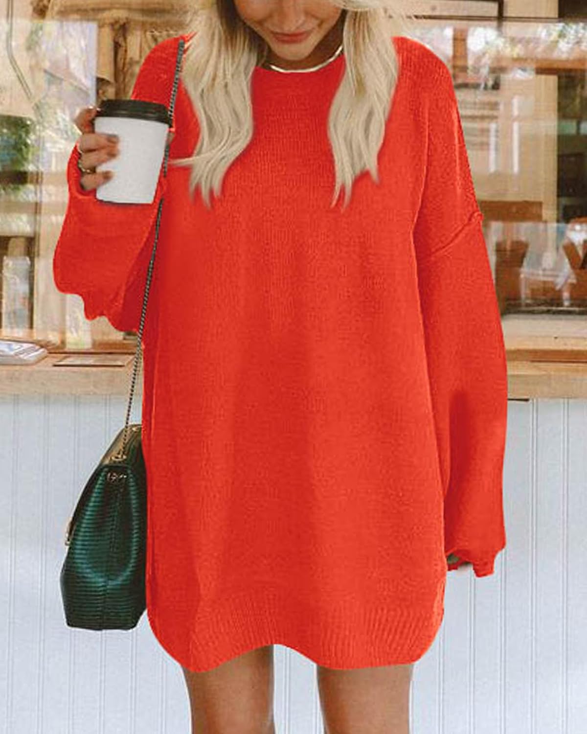 BTFBM 2025 Womens Sweaters Casual Crewneck Long Sleeve Oversized Sweater Dress Fall Winter Loose Slouchy Soft Pullover - Image 2