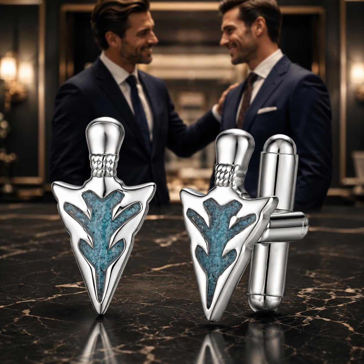Cuff Links Men Sterling Silver Arrowhead Turquoise Cufflinks Viking Jewelry Father Birthday Gifts for Men