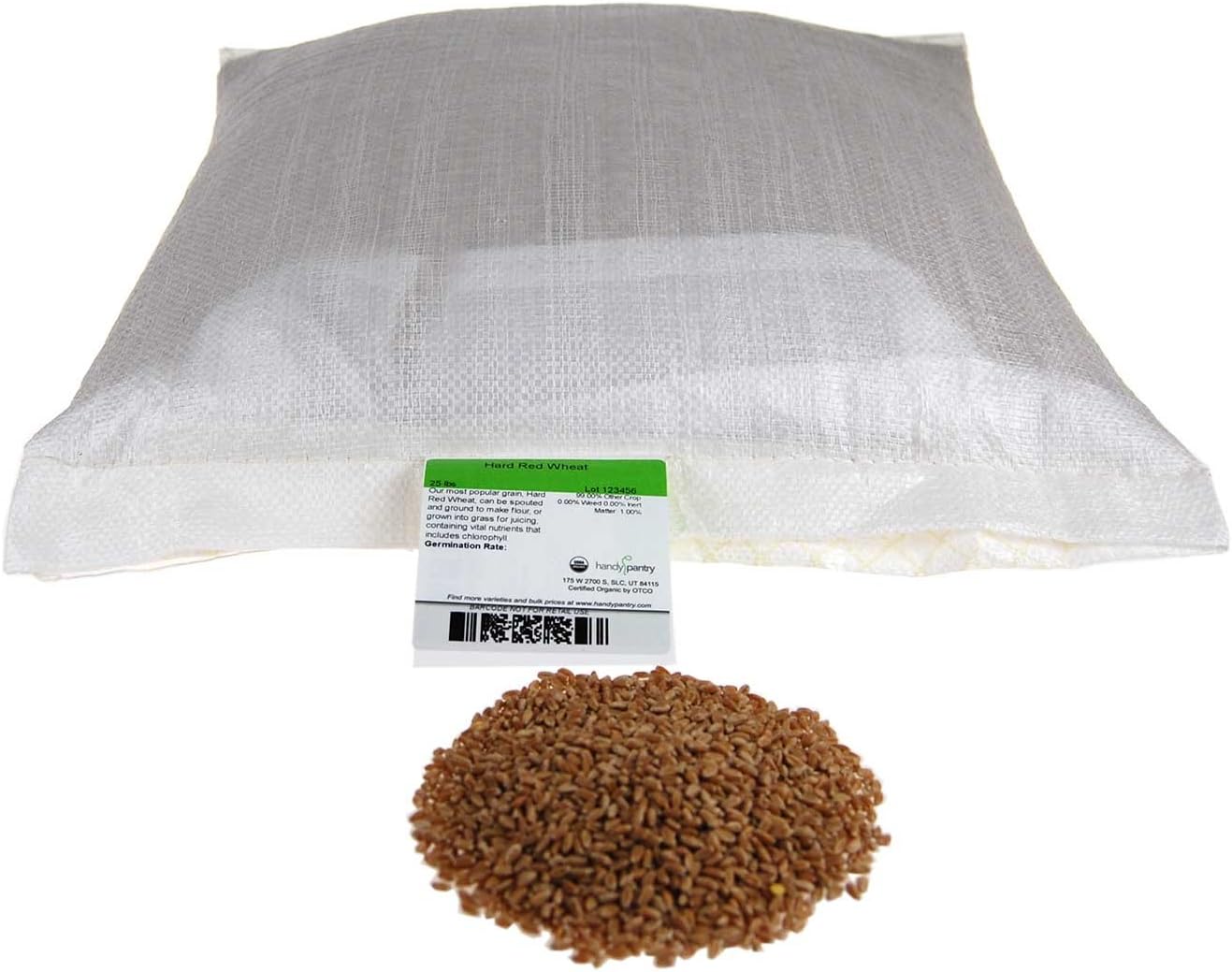 Organic Hard Red Wheat Seed: 25 Lb - Handy Pantry Brand - Grow Wheatgrass, Flour, Grain & Bread, Emergency Food Storage, Ornamental Wheat Grass - Non-GMO, Sprouting Wheat Berries - High Germination