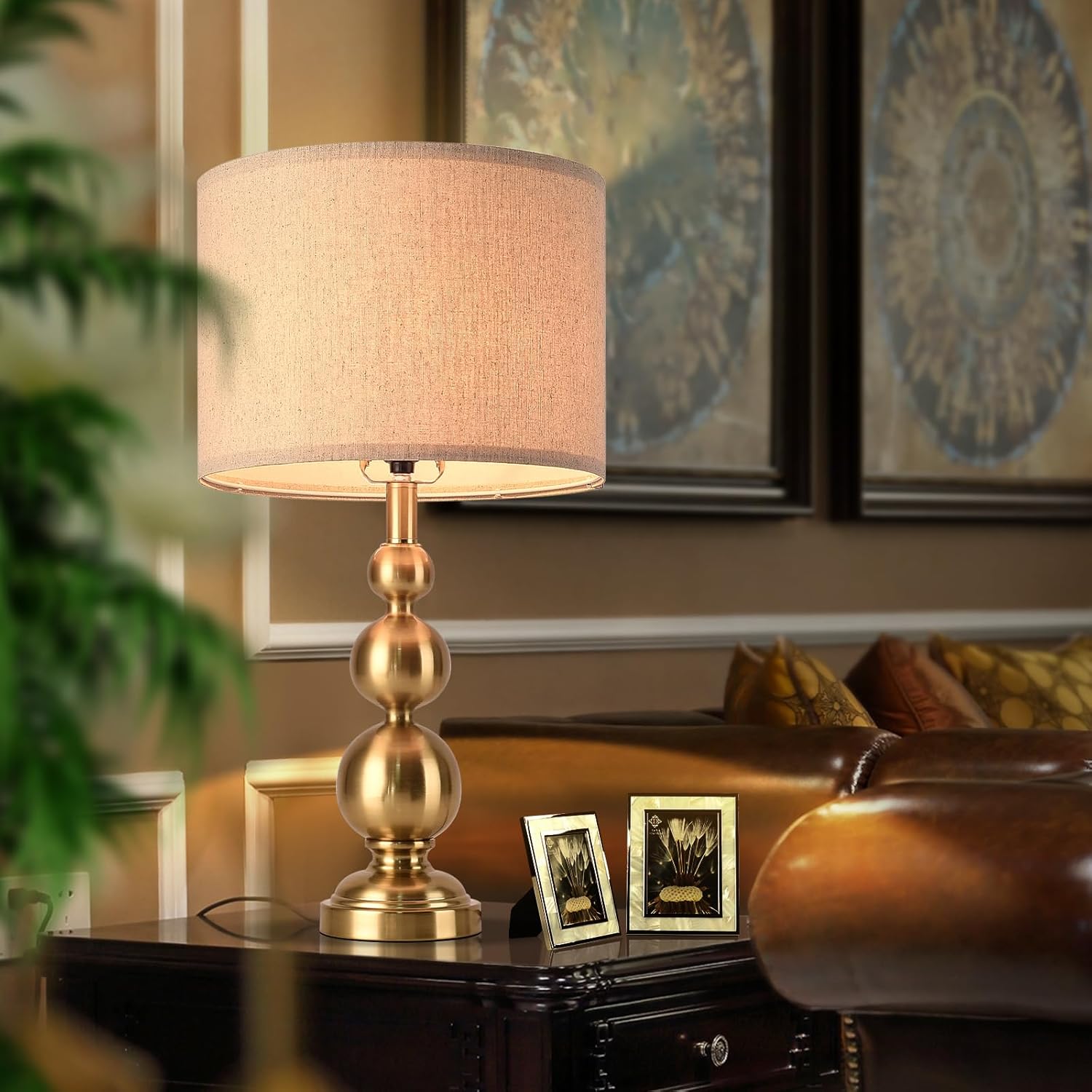 Ziqqeelam Gold Table Lamp Set of 2, 24.4" Table Lamps for Living Room, Gold Tall Skinny Table Lamps, Modern Buffet Lamp for Bedroom Bedside, Nightstand, Desk, End Table, Entry Way