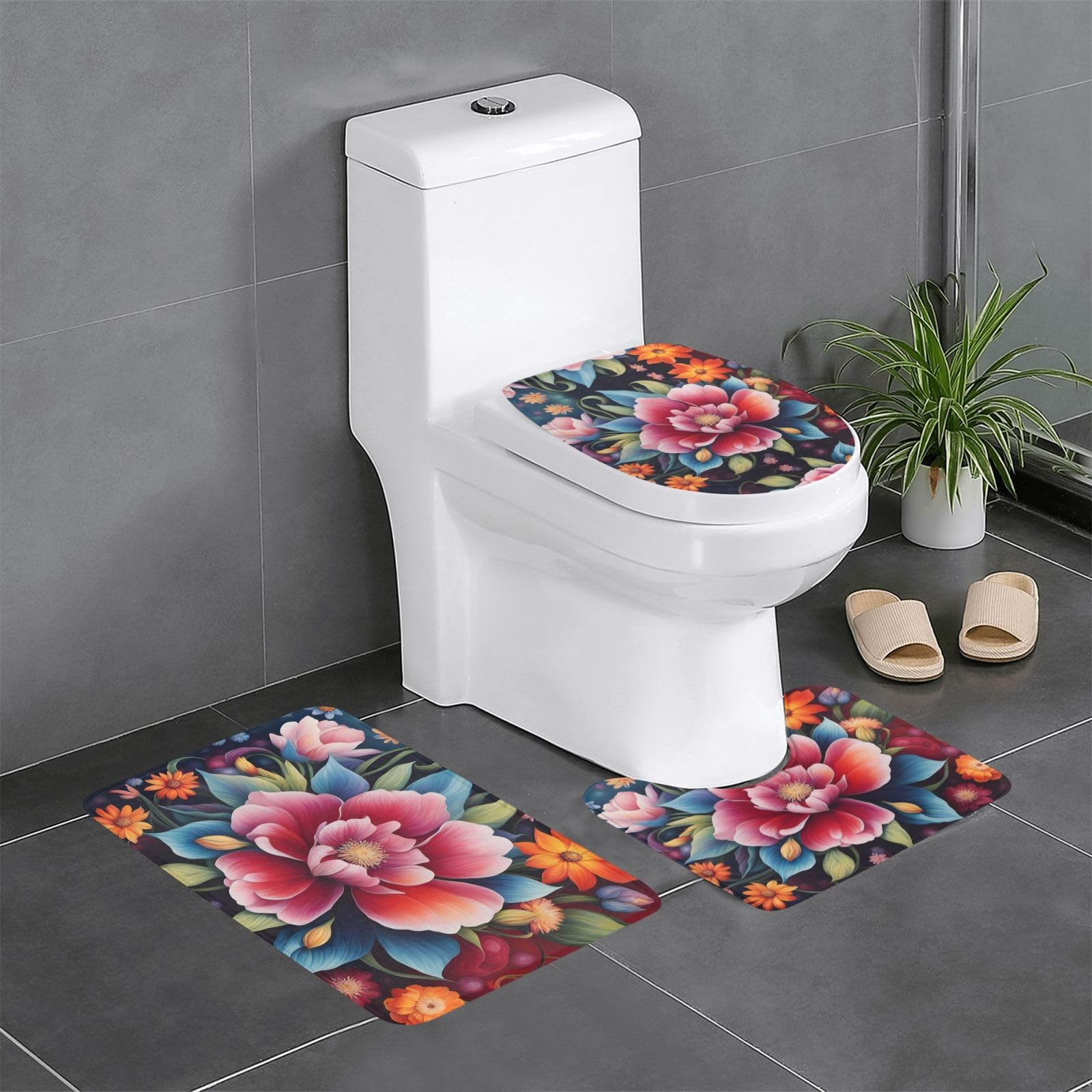 Tapis de bain séchage rapide ensemble de 3 pièces absorbant et fleuri